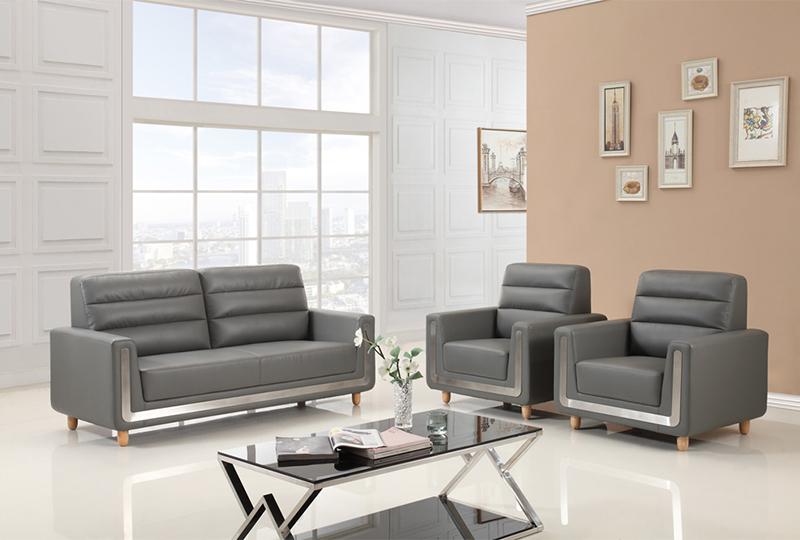  Sofá de couro cinza moderno para escritório
